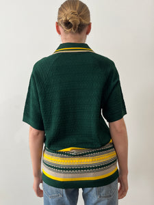 60s/70s Green Knit Pullover Polo Shirt