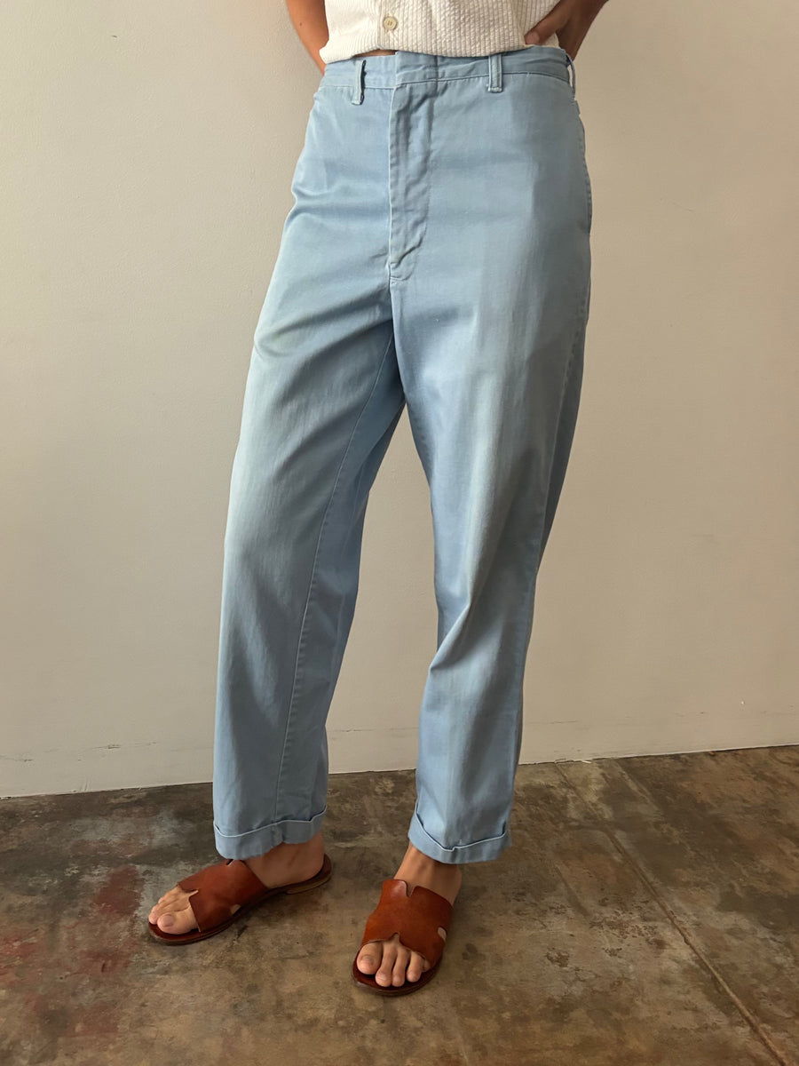 60s Light Blue Faded Work Pants – mothfood shop