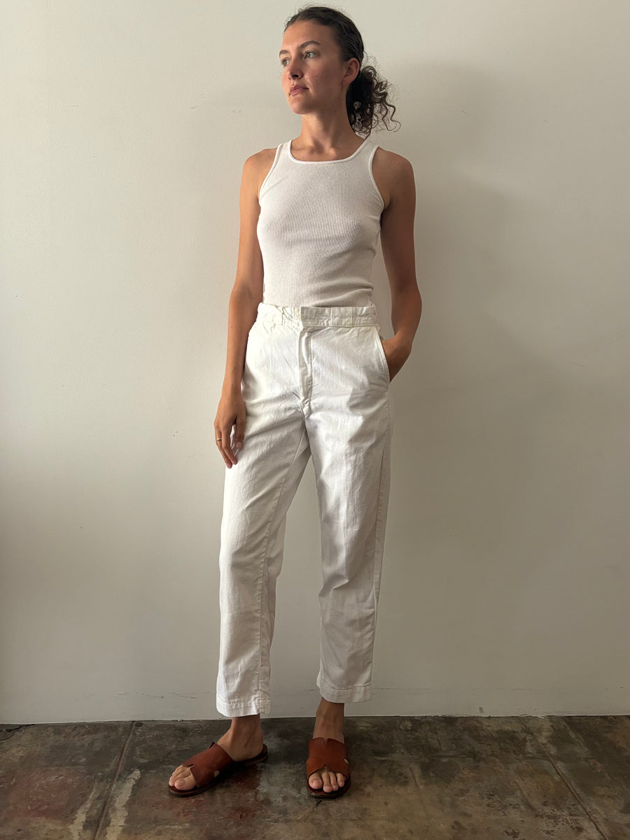50s/60s White Cotton Linen Work Pants – mothfood shop