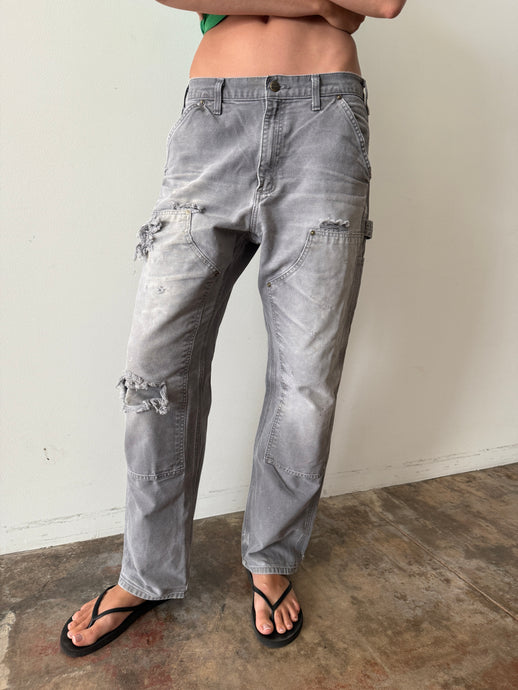 Faded Grey Carhartt Double Knee Pants 32w