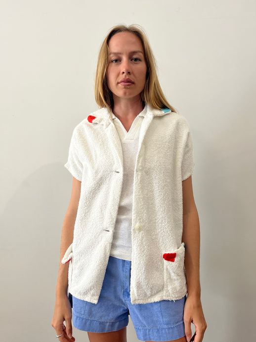 60s White Button Terry Beach Jacket