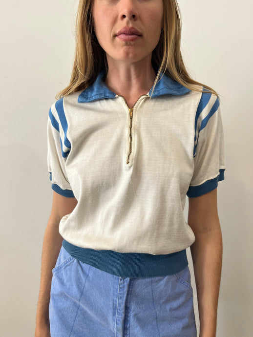 Blue & White Rayon Sport Shirt