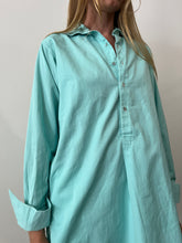 60s Bright Teal European Cotton Pullover Shirt