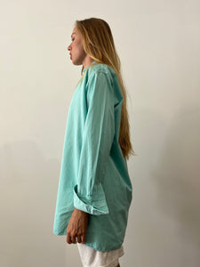 60s Bright Teal European Cotton Pullover Shirt