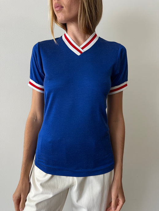 Blue 2 V Neck Ringer Jersey