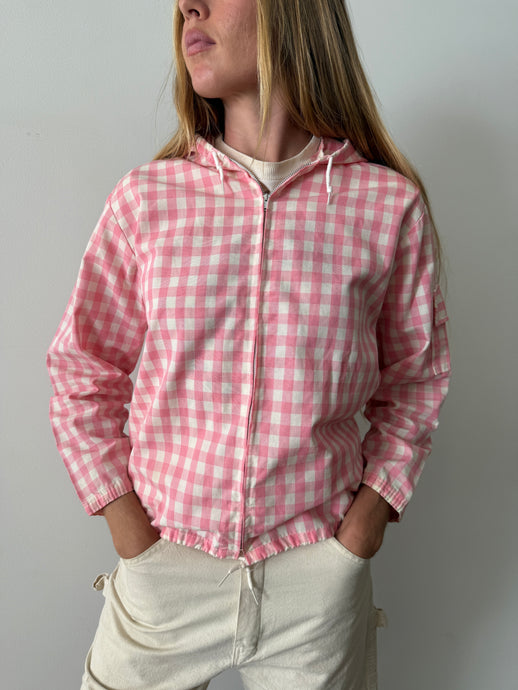 60s Pink Gingham Hooded Jacket