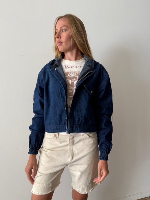 Cropped Hooded Denim Work Jacket