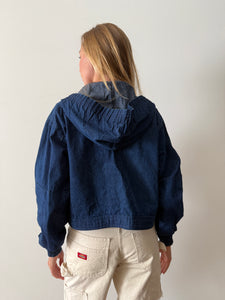 Cropped Hooded Denim Work Jacket