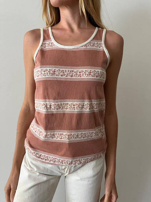 60s 70s Floral Striped Tank