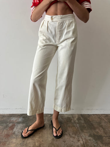 30s Side-Buckle White Pants