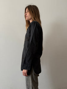1910s Black "The Special Shirt" Chin-Strap Flannel Work Pullover