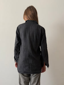 1910s Black "The Special Shirt" Chin-Strap Flannel Work Pullover