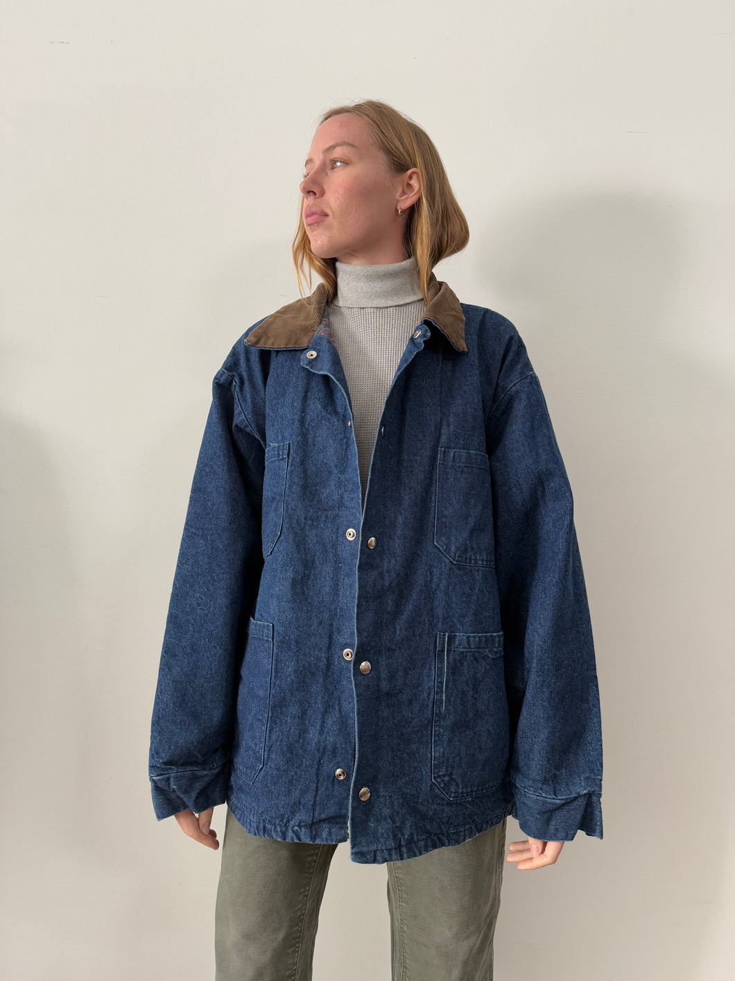 Boxy Blanket-Lined Denim Work Coat