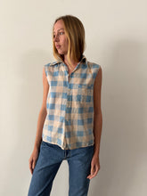 50s Cotton Plaid Cut-Off Work Shirt