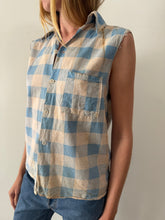 50s Cotton Plaid Cut-Off Work Shirt