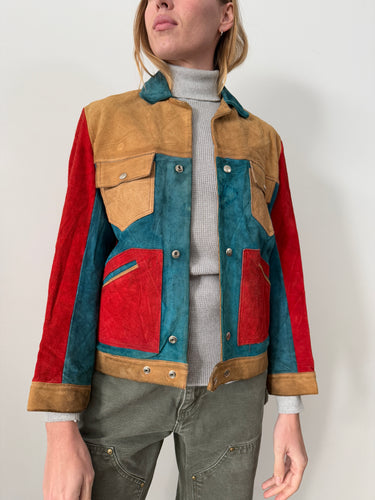 60s/70s Color-Block Suede Trucker Jacket