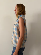 50s Cotton Plaid Cut-Off Work Shirt