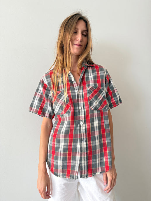 50s Penney's Short Sleeve Flannel Work Shirt