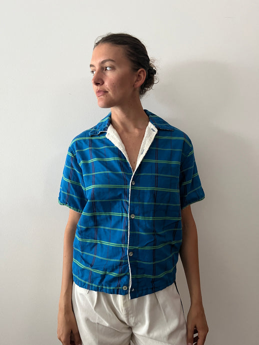 60s Blue Plaid Beach Jacket