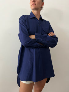 50s French Cotton Blue Pullover Work Shirt