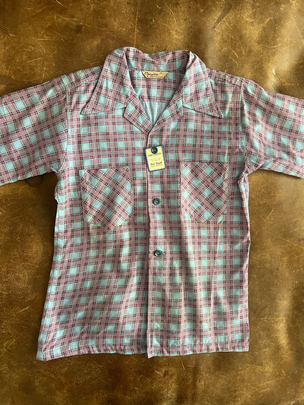 40s Printed Plaid Cotton Shirt