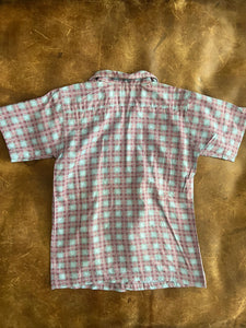 40s Printed Plaid Cotton Shirt