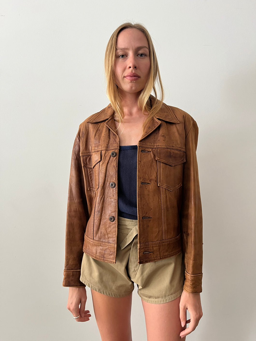 60s/70s Beat-Up Soft Leather Trucker Jacket