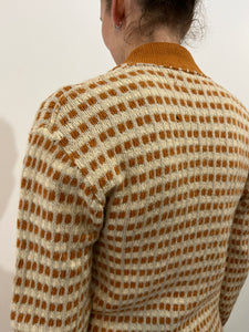 50s Orange Checkered Pilgrim Wool Cardigan