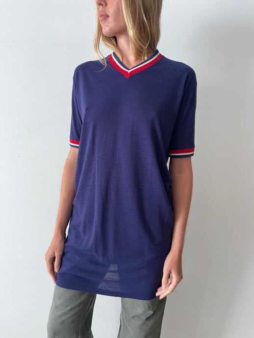 Navy Athletic V Neck tee