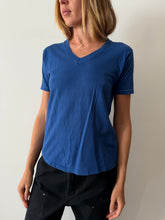 Blue Single Stitch V Neck Tee