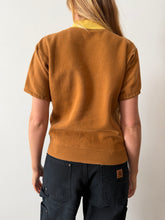 60s Brown Mock Neck Short Sleeve Sweatshirt