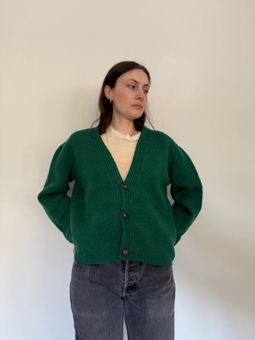 50s Homemade Cropped Green Cardigan Sweater