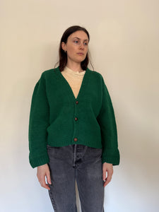 50s Homemade Cropped Green Cardigan Sweater