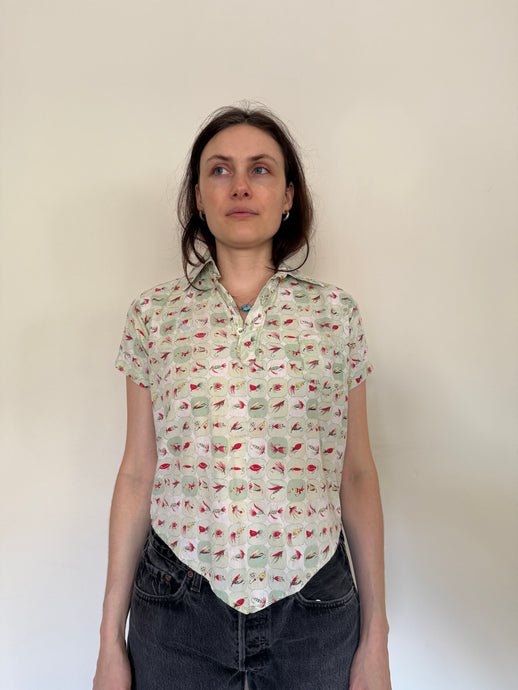 50s Boys Fly Fishing Motif Pullover Shirt