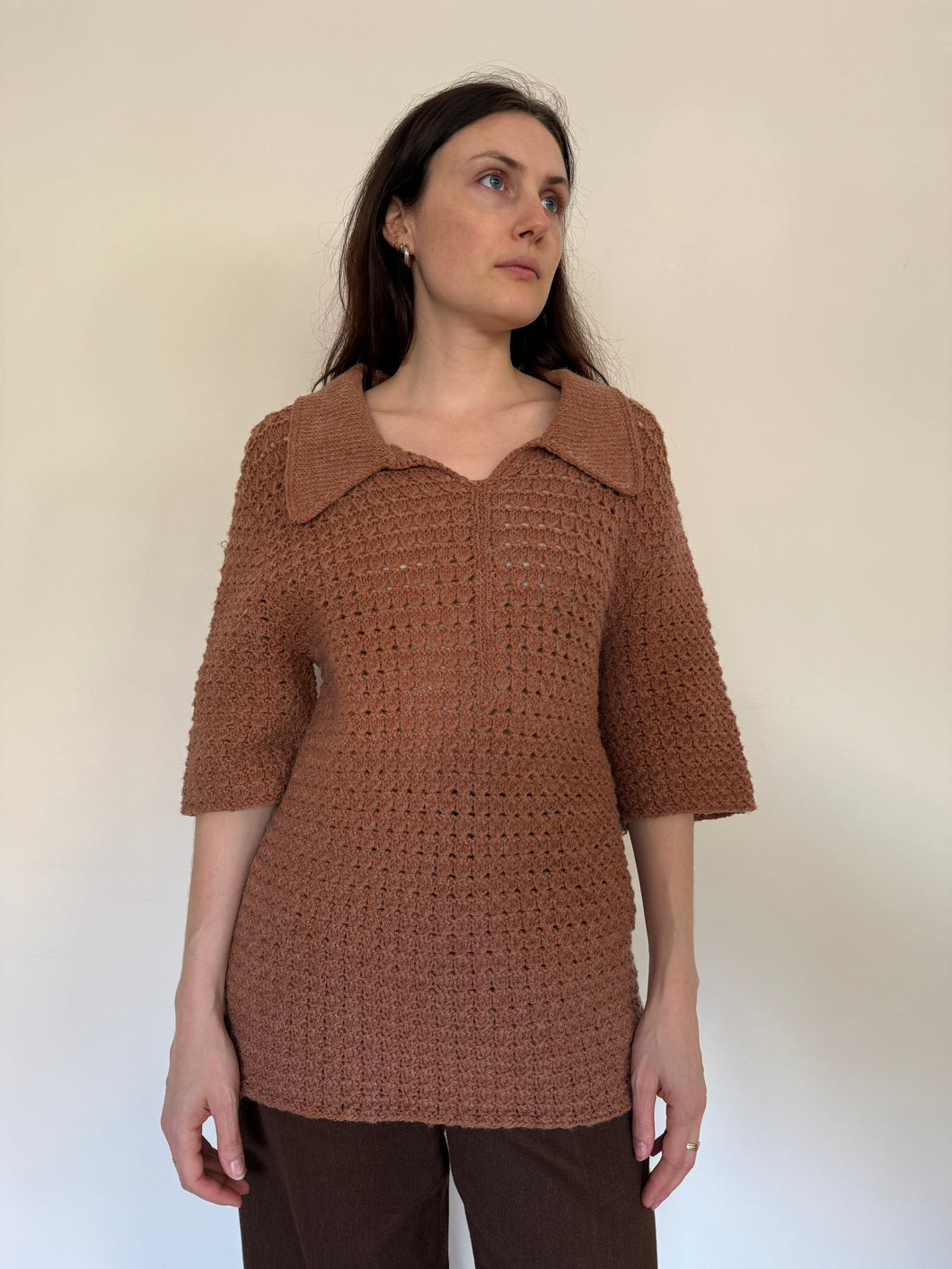60s/70s Mens Homemade Knit Pullover Polo