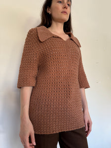 60s/70s Mens Homemade Knit Pullover Polo