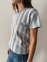 30s Blue Striped Cotton Knit Tee