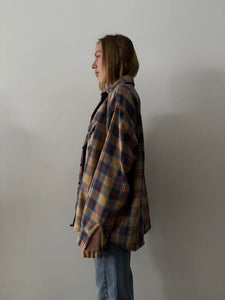 Oversized 60s/70s Tan Cotton Flannel Work Shirt