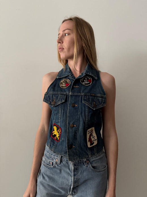 70s Puerto Rico Patched Denim Biker Vest