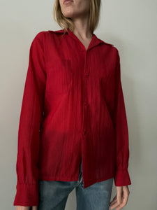 50s Red Mens Sheer Nylon Shirt