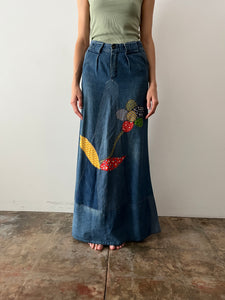 70s Denim Patchwork Floral Homemade Skirt