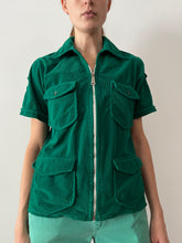 60s Green Velour Homemade Mens ZIp-Up Shirt Jacket