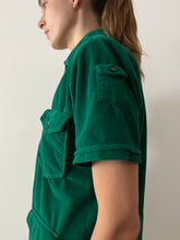60s Green Velour Homemade Mens ZIp-Up Shirt Jacket