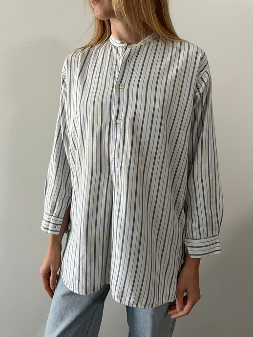 Blue & White Striped European Pullover Shirt