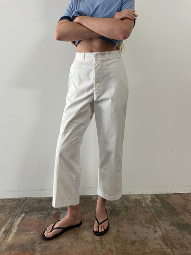 1930s Double-Button White Cotton Work Pants