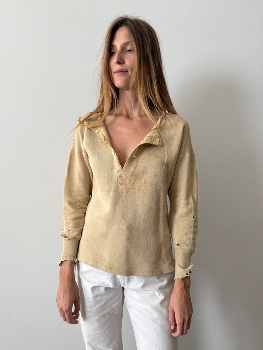 Thrashed Japanese Henley Sweatshirt Pullover