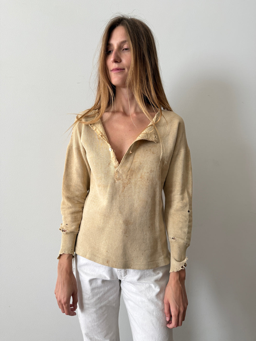Thrashed Japanese Henley Sweatshirt Pullover