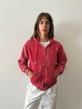 60s Faded Red Waffle Lined Zip Up Hoodie