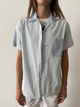 50s Pale Blue Square Striped Pocket Shirt