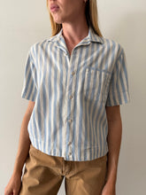 50s Blue Striped Cropped Cotton Summer Shirt